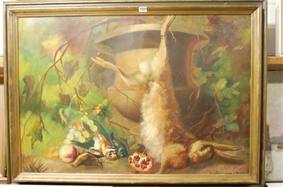 Lot 1011 - Clement Costelli - Still life with dead hare...