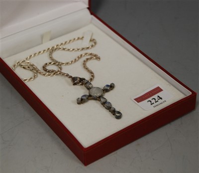 Lot 224 - A modern silver and gem-set cruciform pendant...