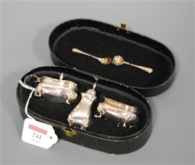 Lot 241 - An early 20th century silver three-piece cruet,...