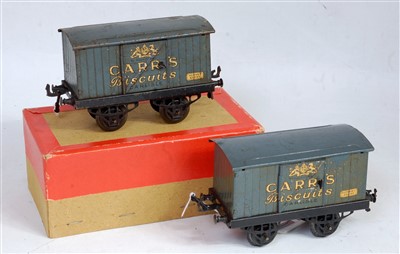 Lot 382 - 2x Hornby 1925/28 Carr's Biscuits van OAG base...