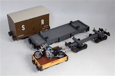 Lot 472 - Four kit/scratch built 16mm wagons: goods van...