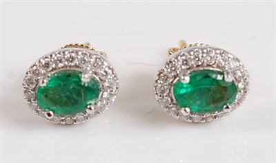 Lot 2506 - A pair of 18ct yellow and white gold oval...