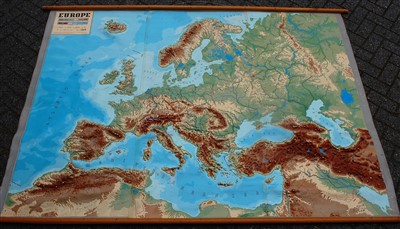 Lot 1097 - A large hanging school wall map of Europe, 1...