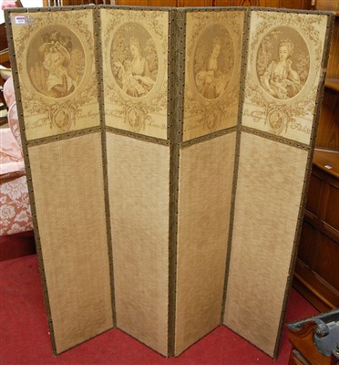 Lot 1099 - A needlework and brass studded four-fold...