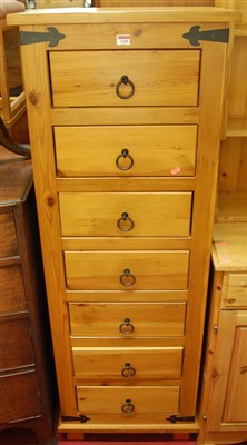 Lot 1180 - A modern pine and metal bound narrow chest, of...