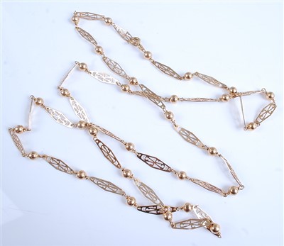 Lot 2598 - A yellow metal fancylink necklace, having...