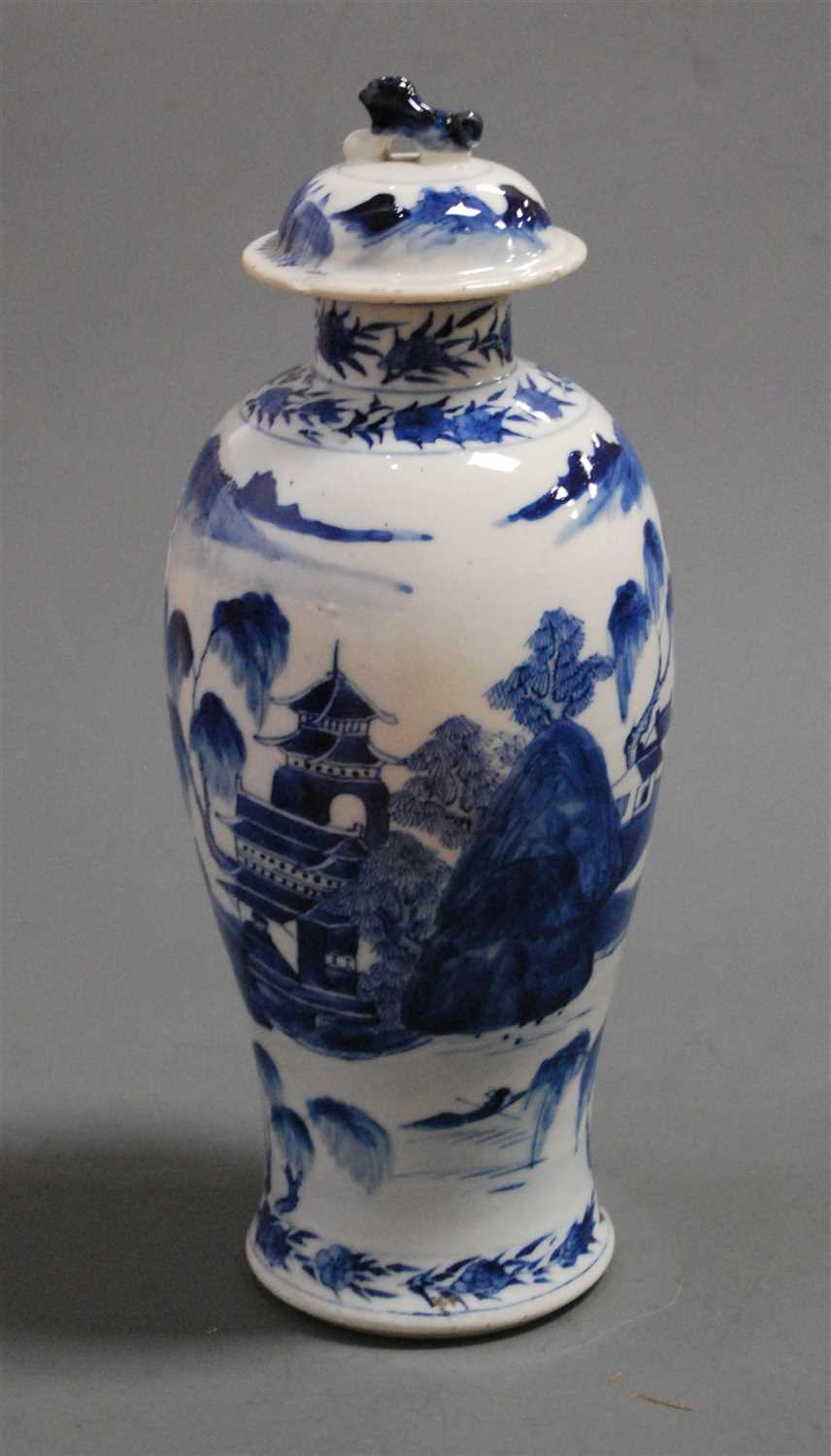 Lot 19 - A Chinese export blue and white vase and cover,...