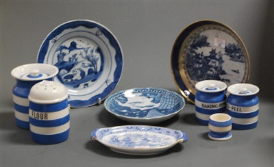 Lot 43 - Two Cornish ware storage jars and covers...