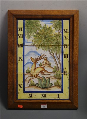 Lot 55 - Three glazed Spanish ceramic tiles depicting...