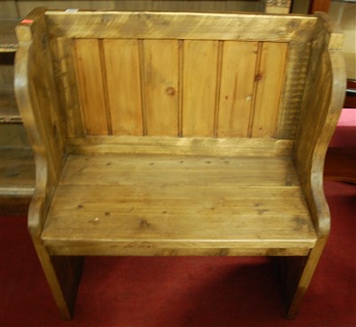 Lot 1326 - A stained pine planked back two seater church...