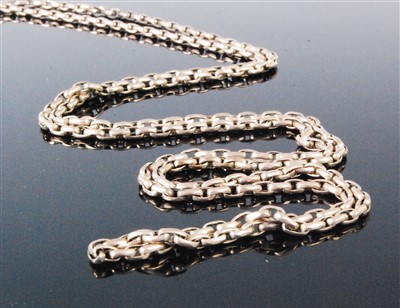 Lot 416 - A yellow metal belcher link long guard chain,...