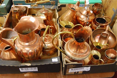 Lot 145 - Two boxes of miscellaneous copperware, to...