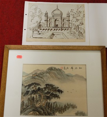 Lot 1049 - Grand Tour ink sketch with Delhi Tomb of...