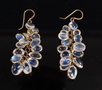 Lot 2537 - A pair of yellow metal multi moonstone drop...