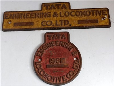 Lot 66 - A pair of Indian Railway TATA workplates 1960,...