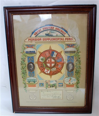 Lot 72 - GER pension certificate for E Hood, ganger,...