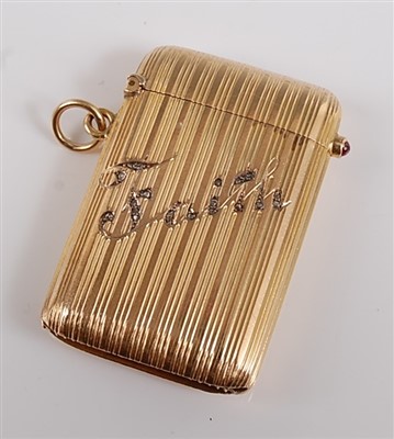 Lot 1188 - A yellow metal vesta case, the case having a...