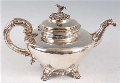 Lot 1091 - A George IV silver teapot, of squat circular...
