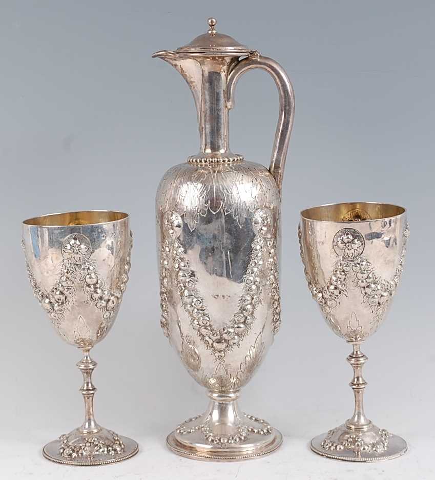 Lot 1111 - A Victorian silver claret jug or wine ewer,...