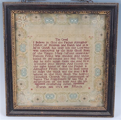 Lot 1276 - An early George III needlework sampler...