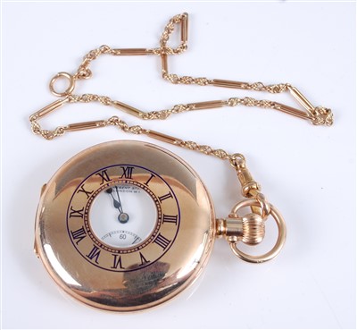 Lot 1232 - A 9ct yellow gold half hunter keyless wind 15...