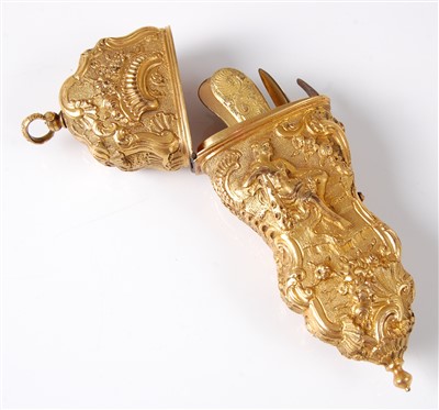 Lot 1278 - A George III gilt metal etui, worked in high...