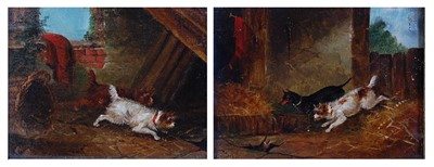 Lot 1354 - A Blake - Pair; Terriers Ratting, oil on...