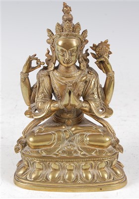 Lot 1327 - A gilt bronze figure of the Tibetan goddess...