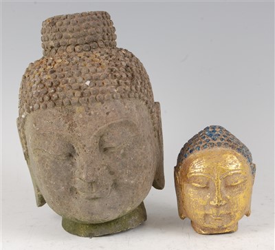 Lot 1328 - A Chinese(?) stone head of Buddha, carved in...