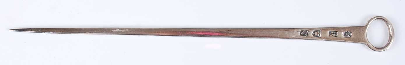Lot 1075 - A George III silver meat skewer, 2oz, makers...
