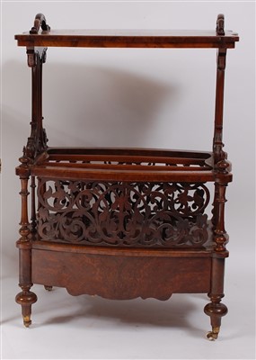 Lot 1483 - A Victorian figured walnut canterbury whatnot,...