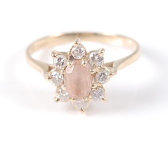 Lot 2615 - An 18ct yellow gold, pink topaz and diamond...