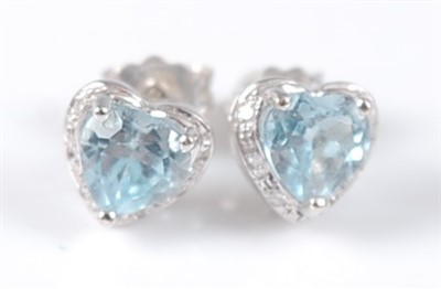 Lot 2619 - A pair of 18ct white gold, aquamarine and...