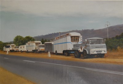 Lot 381 - Thong Sen, (20th century), Chipperfield's Circus South African Tour 1966, signed lower right, oil on canvas, 42 x 62cm, unframed