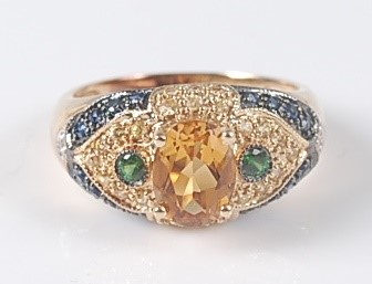 Lot 2642 - A 14ct yellow gold multi-stone dress ring,...