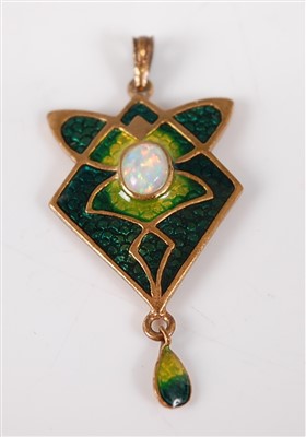 Lot 2643 - A yellow metal Arts & Crafts opal and enamel...