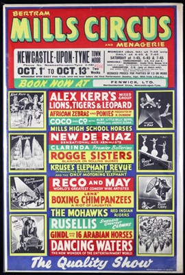 Lot 244 - Bertram Mills Circus poster, 1956, 76cm x 51cm...