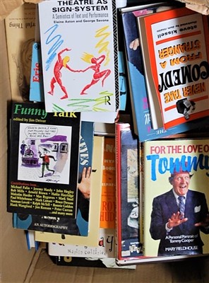 Lot 409 - A box of assorted comedy related books, in...