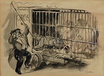Lot 429 - Golden - The Lion-tamer, sepia watercolour...
