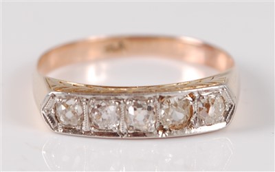 Lot 2658 - A yellow and white metal diamond five stone...