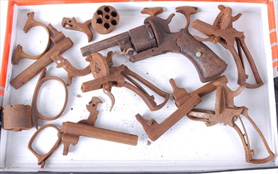 Lot 176 - A 19th century Belgian pin fire revolver,...
