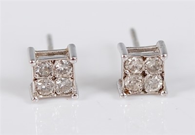 Lot 2741 - A pair of 9ct white gold diamond square...