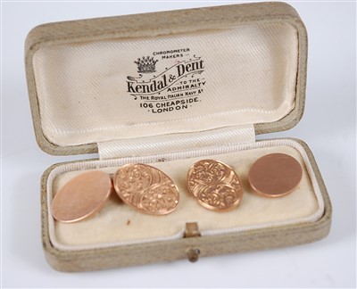Lot 2739 - A pair of 9ct rose gold oval double-ended...