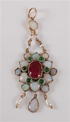 Lot 2751 - A 9ct yellow gold multi-stone flower pendant,...