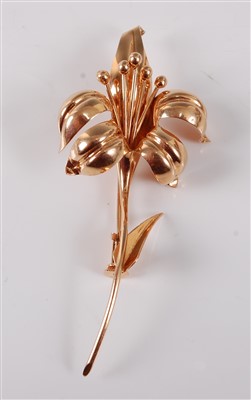 Lot 2766 - A contemporary yellow metal flower brooch,...