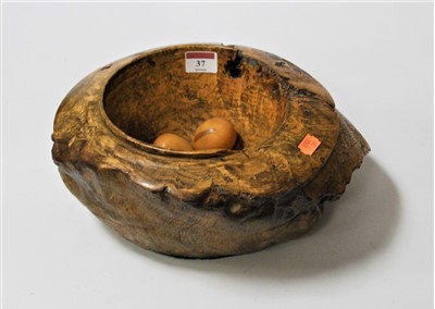Lot 37 - A sycamore mortar and various ornamental eggs