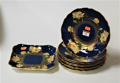 Lot 43 - A Copeland Spode blue lustre part dessert...