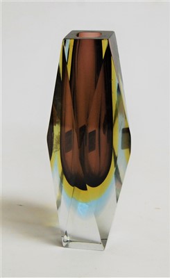 Lot 204 - A modern amethyst and yellow tinted glass stem...