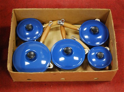 Lot 273 - A graduated set of five LeCreuset blue...