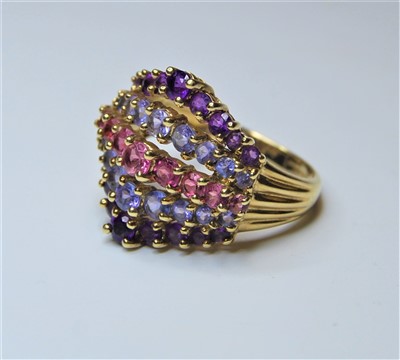 Lot 328 - A ladies 9ct gold multi stone dress ring, set...
